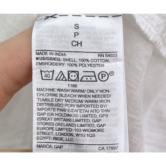 GAP Womens Sz S White Floral Embroidered Tunic Peasant Top Tassel Oversized Blue - Picture 11 of 11